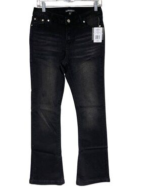 Harper & Ivy Womens Black Bootcut Jeans Jr Sz 7 Embellished Pockets Modern Boho